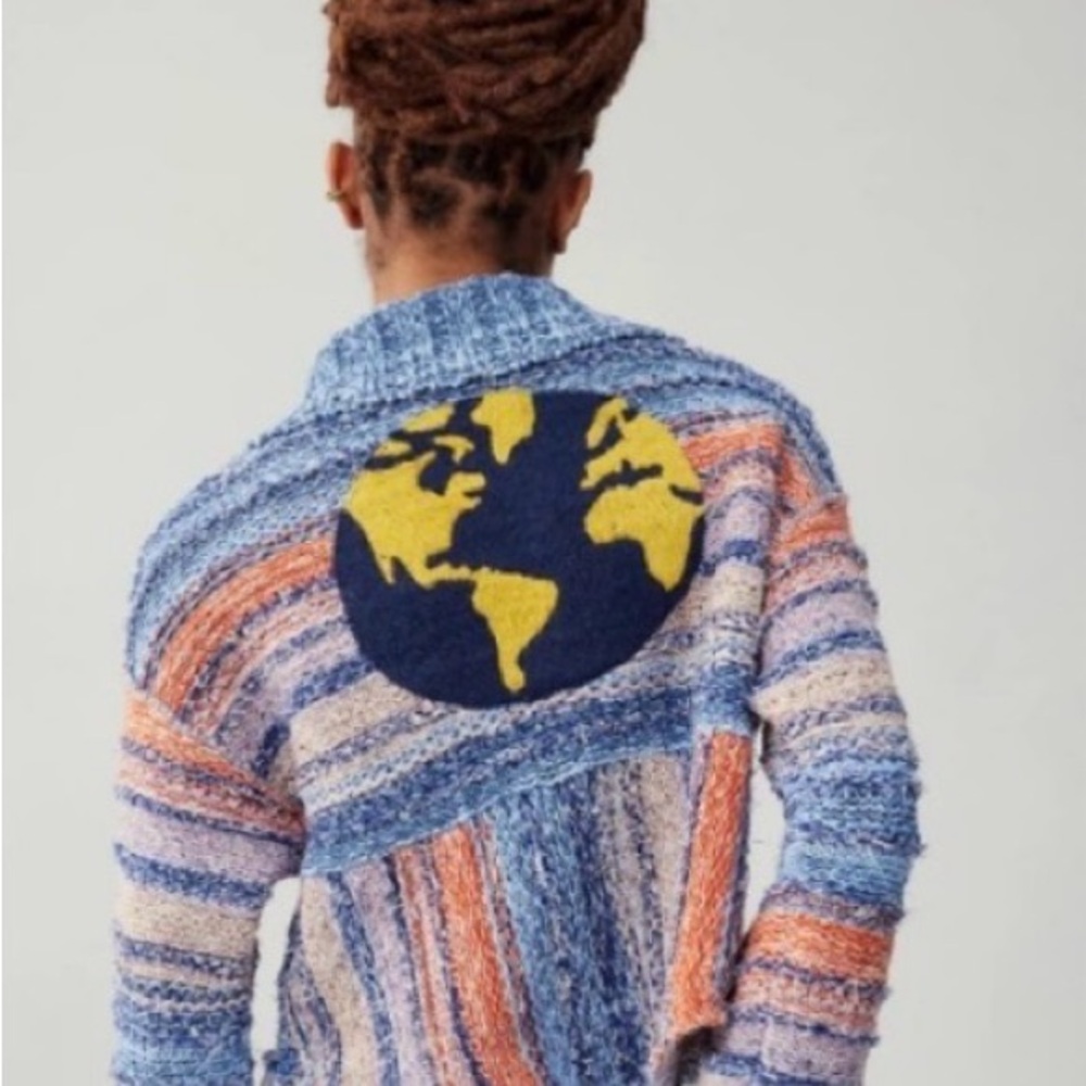 Anthropologie Pilcro Embroidered Earth Cardigan Crop Sweater Iconic World Soft M - Picture 3 of 17